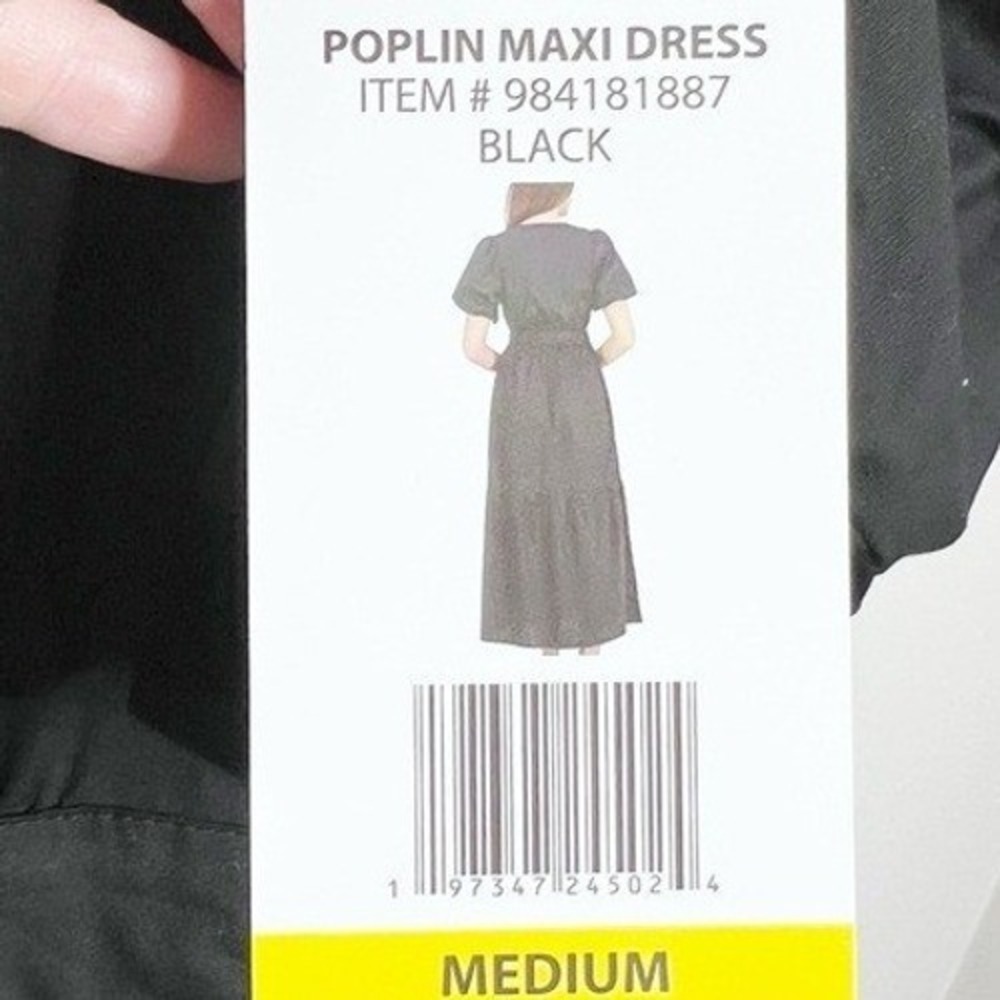 French Connection NWT Black Cotton Poplin Maxi Dress Puff Sleeve V-Neck Tiered M - Picture 7 of 8